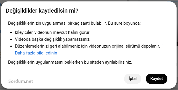 Değişiklikler kaydedilsin mi sorusu