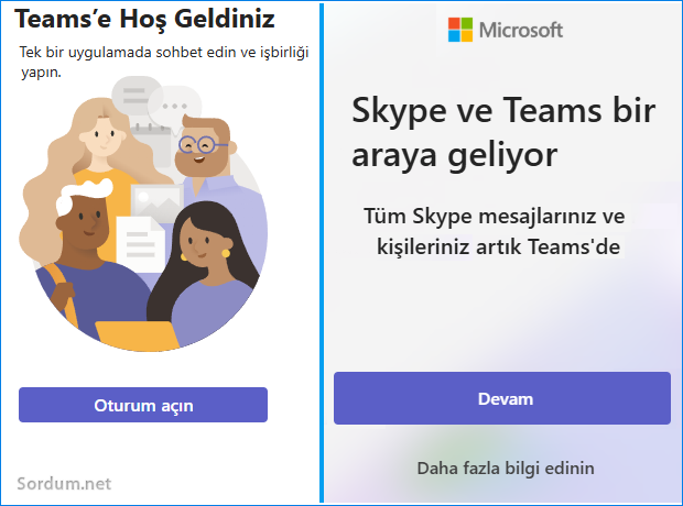 Teams e hoşgeldiniz ekranı