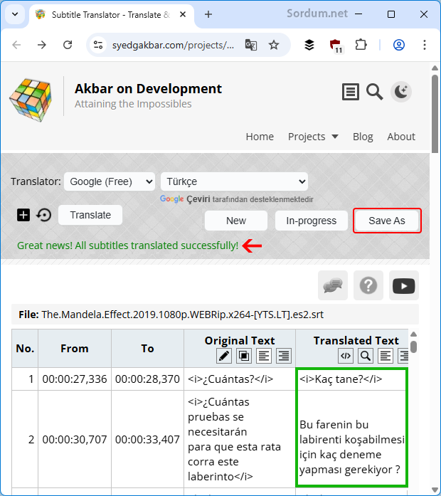 Alt yazı başka dile çevrildi Alt yazı başka dile çevrildi
