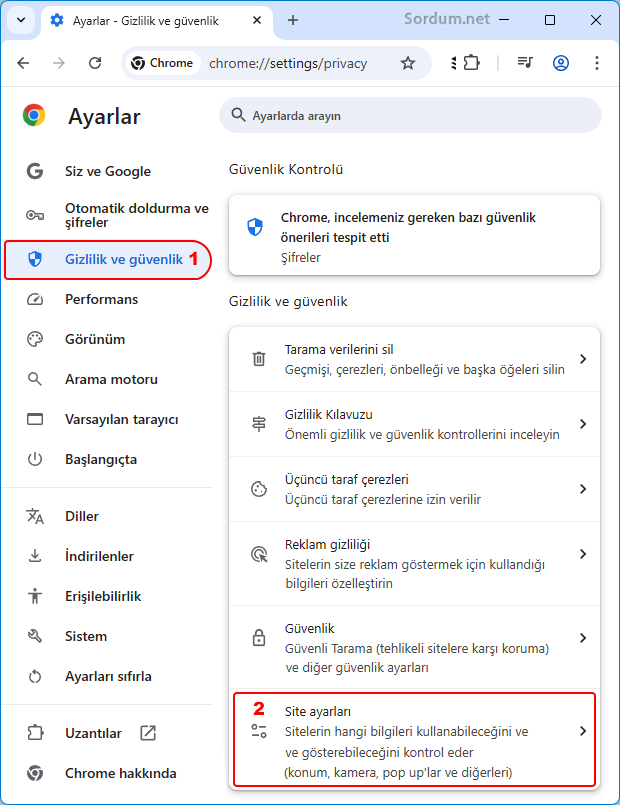 Google Chrome site ayarları Google Chrome site ayarları