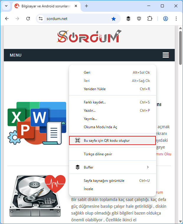 Chrome de Qr kodu oluştur
