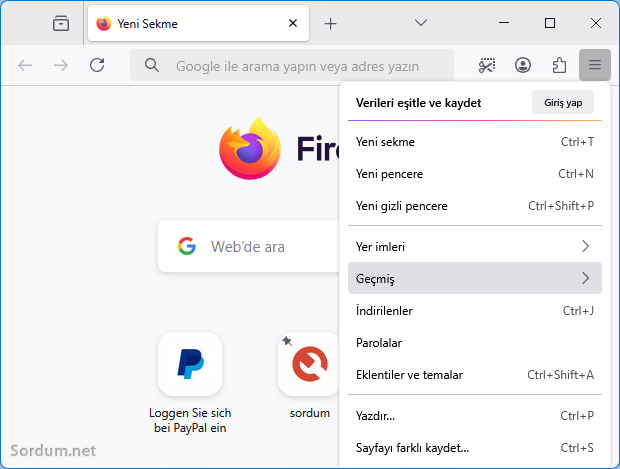 Firefox Geçmiş özelliği