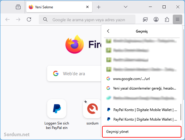 Firefox Geçmiş özelliği