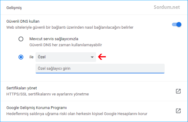 Chrome de güvenli dns kullan