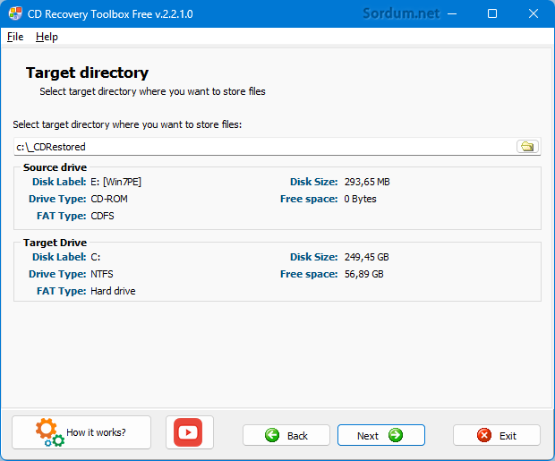 cd recovery toolbox free target directory