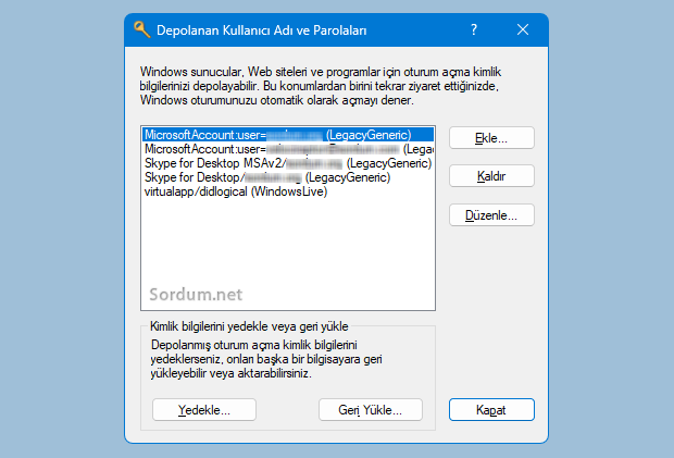Depolanan kimlik bilgileri Depolanan kimlik bilgileri