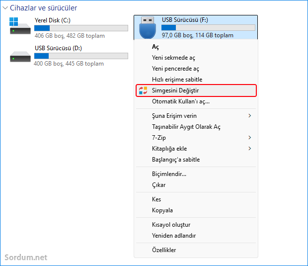 EC menü ile dizin simgesi değişti