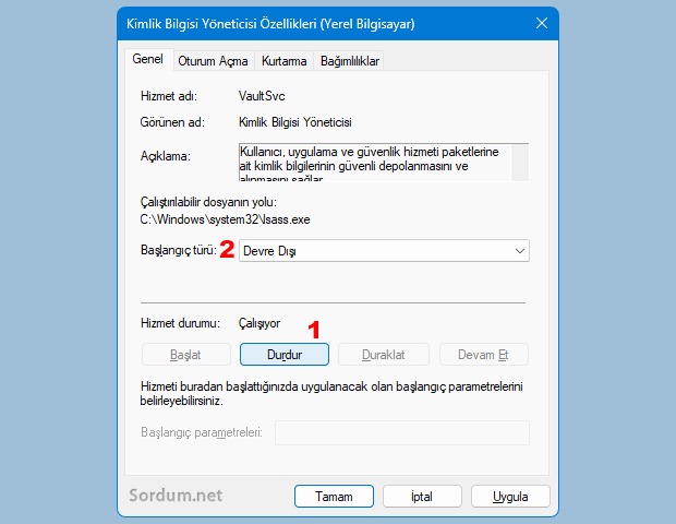 vaultsvc yi durdur vaultsvc yi durdur