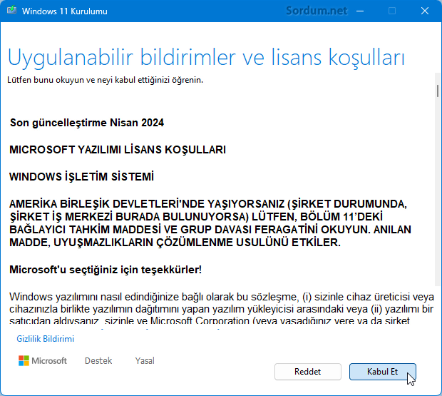 Lisans Koşullarını kabul et