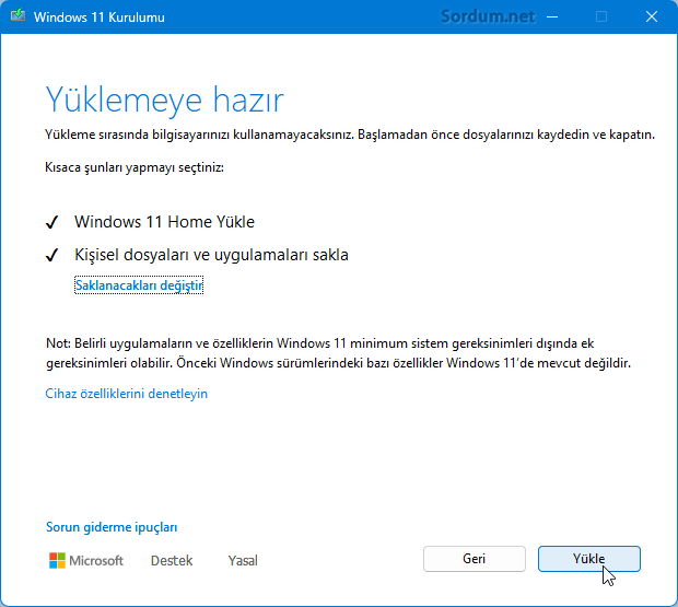 Windows Yüklemeye hazır