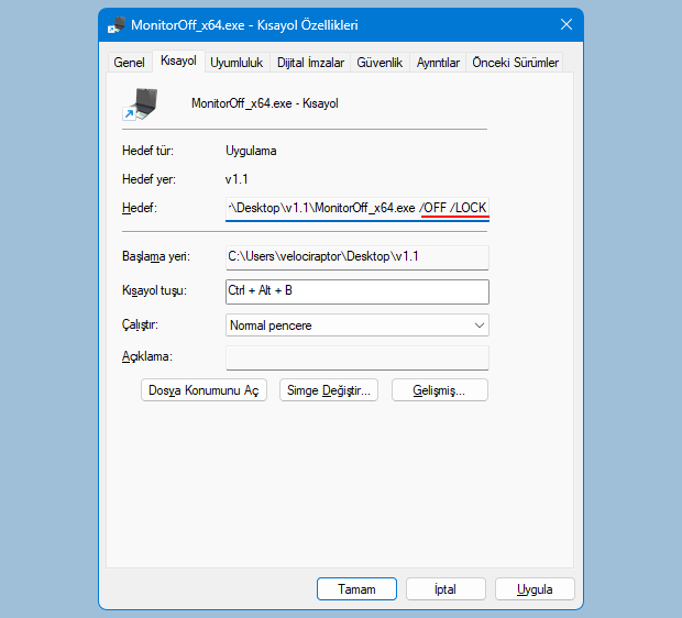 Monitörü kapatıp kilitle kısayolu Monitörü kapatıp kilitle kısayolu