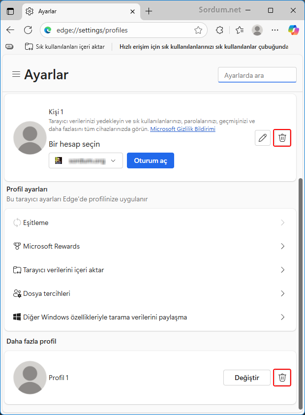 Microsoft EDGE de Profil nasıl silinir Microsoft EDGE de Profil nasıl silinir