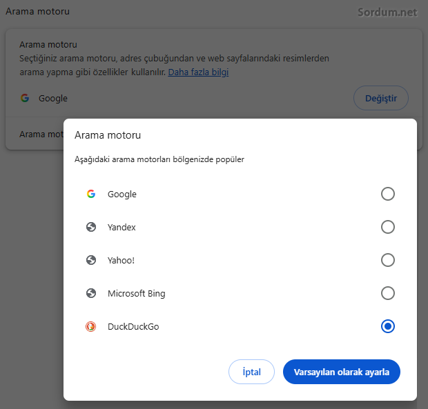 Arama motorunu değiştir Arama motorunu değiştir