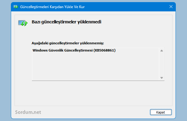 Bazı güncelleştirmeler yüklenemedi Bazı güncelleştirmeler yüklenemedi
