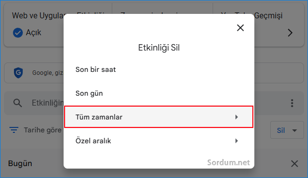 Etkinliği sil penceresi
