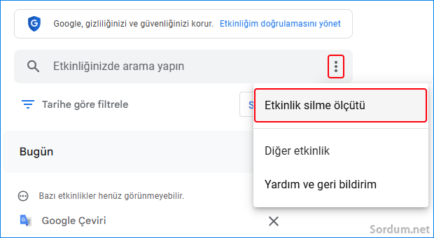 Etkinlik silme ölçütü