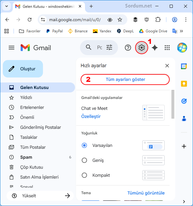 Gmail tüm ayarları göster