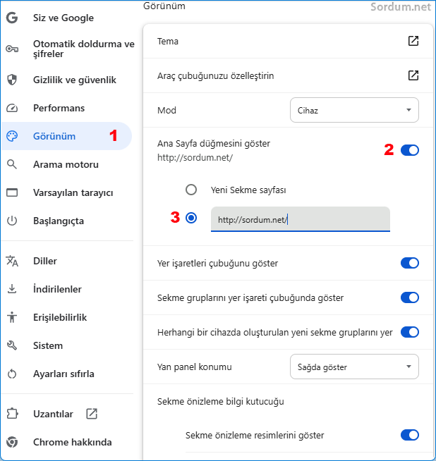 Görünüm anasayfa düğmesi Görünüm anasayfa düğmesi