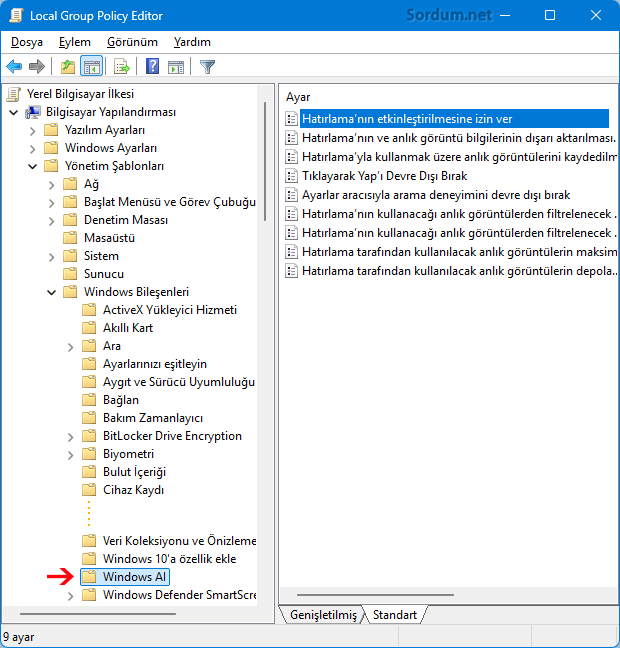 Yerel Grup ilkesi düzenleyicisinde recall