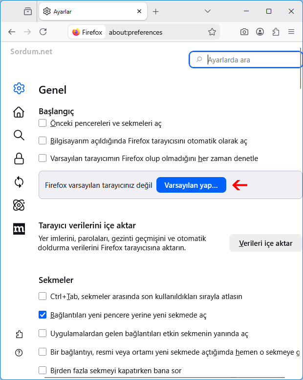 Firefox varsayılan tarayıcı ayarı Firefox varsayılan tarayıcı ayarı