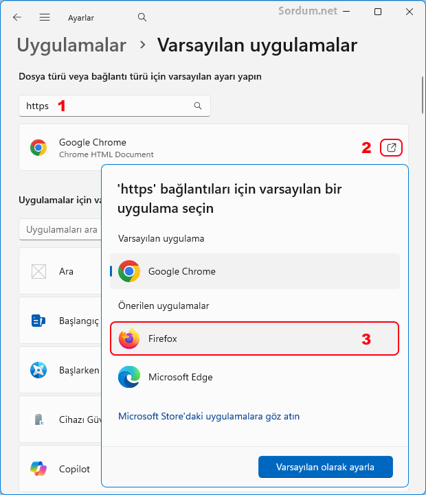 Ayarlar uygulaması ile varsayılan tarayıcıyı değiştir Ayarlar uygulaması ile varsayılan tarayıcıyı değiştir