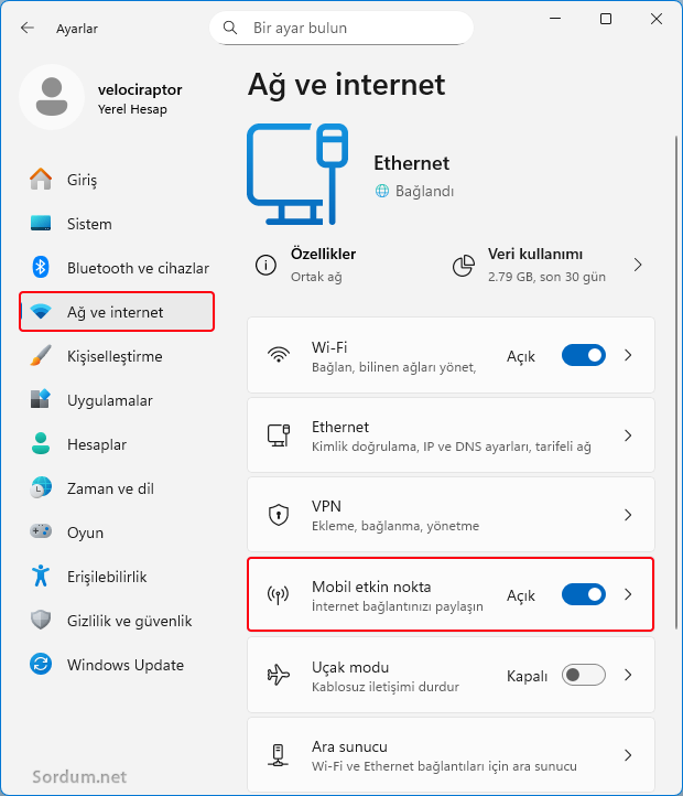 Ağ ve internet - Mobil etkin nokta Ağ ve internet - Mobil etkin nokta