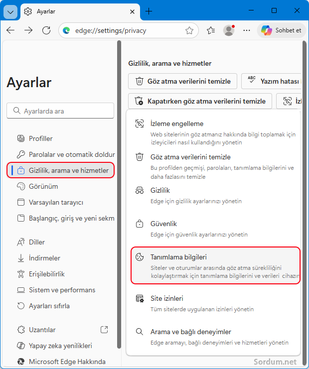 Microsoft EDGE Tanılama bilgileri Microsoft EDGE Tanılama bilgileri