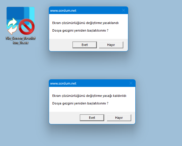 Ekran çözünürlük ayarını yasaklayın