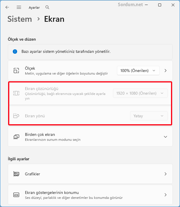 Ekran çözünürlük ayarı silik