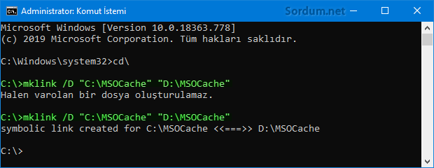 Msocache için sembolik link oluştur Msocache için sembolik link oluştur