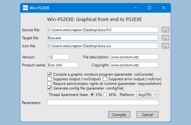 Ps2 exe GUI ile exe yap