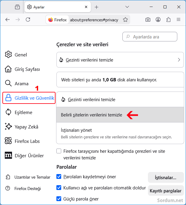 Firefox gezinti verileri