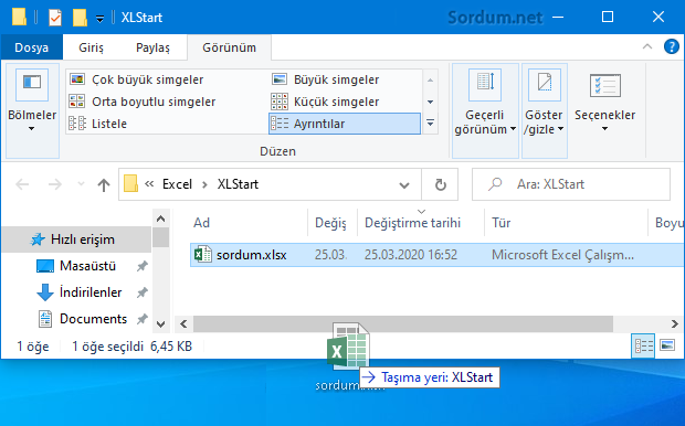 Excelde xlstart Klasoru