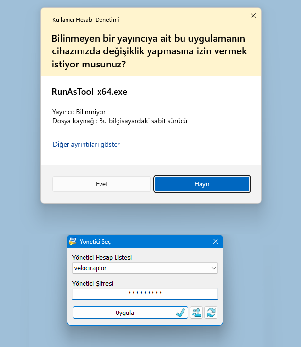 RunAsTool şifre ekranı RunAsTool şifre ekranı