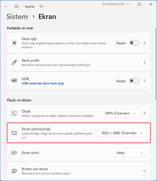 Ayarlardan ekran çözünürlüğü Ayarlardan ekran çözünürlüğü