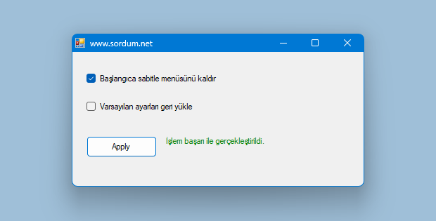 başlangıca sabitle özelliğini kaldır