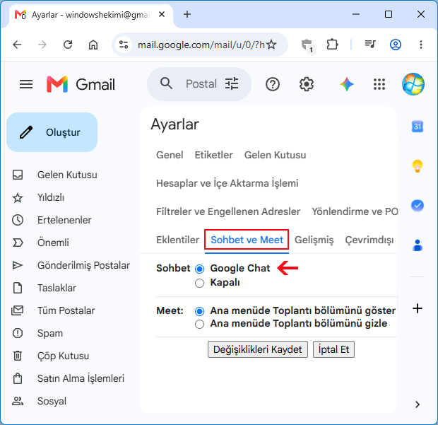 Gmail sohbet kutusunu sağ tarafa al Gmail sohbet kutusunu sağ tarafa al