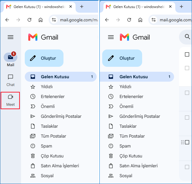 Gmailde Meet özelliği Gmailde Meet özelliği